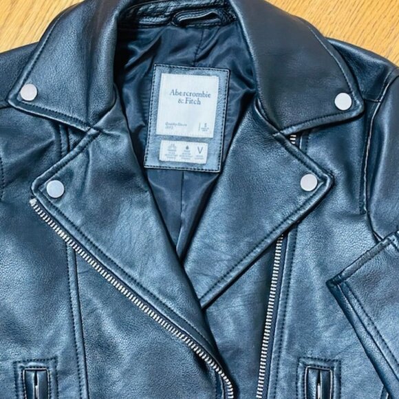 Abercrombie & Fitch Faux Leather Moto Jacket Vegan Biker Jacket Black Small - Picture 7 of 12
